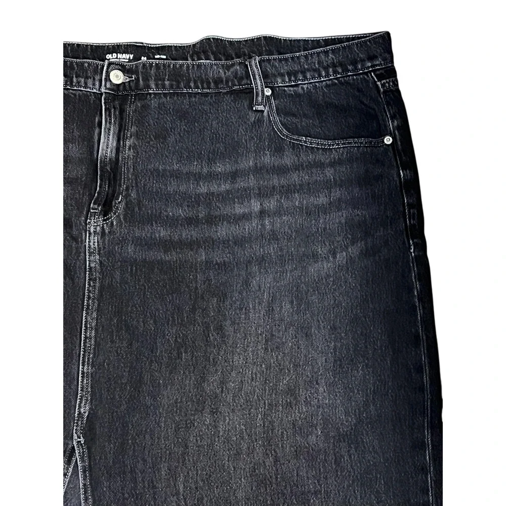 Old Navy Skirt Womens 24 Washed Black Mid-Rise Drapey Denim Column Slit‎ Raw Hem